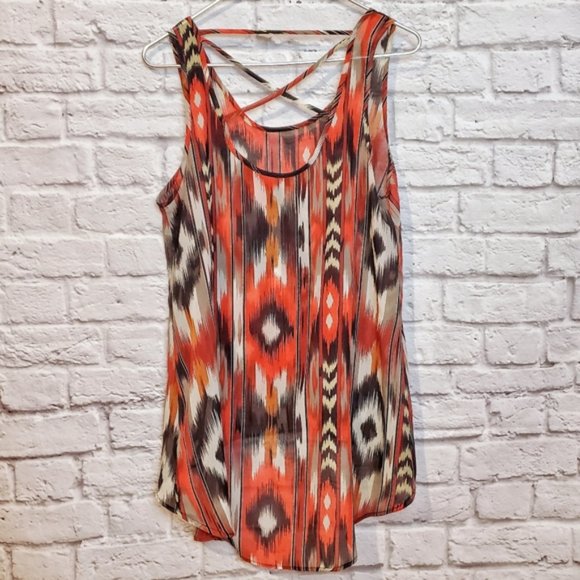 Sheer High-Low Aztec Print Boho Tank - Picture 3 of 6